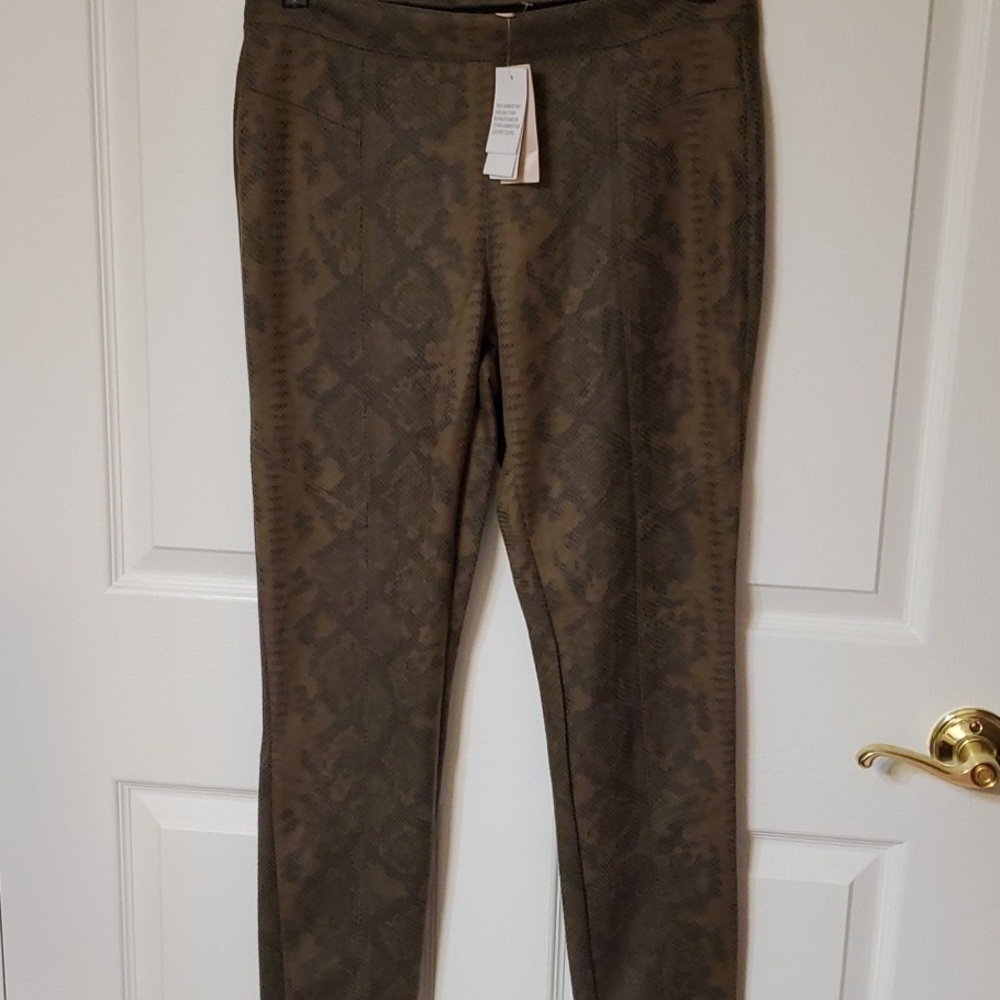 Philosophy olive brown faux leather snakeskin print leggings NWT